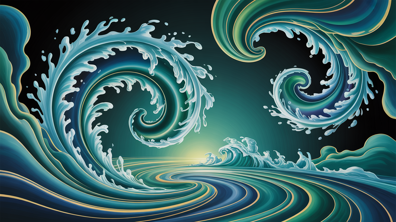 Far-from-equilibrium dynamics meets Taoist philosophy - swirling water patterns representing Wu Wei and the edge of chaos